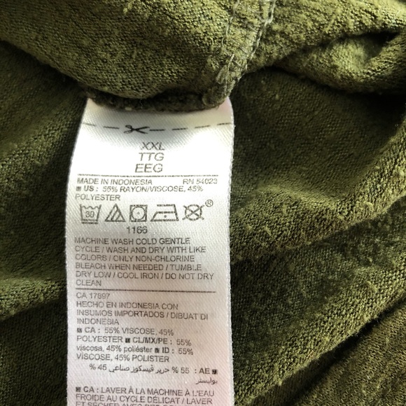 Old Navy Dark Forest Olive Green Shirt V-neck XXL - Picture 4 of 4